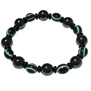 Elegant Green Black Marbled Glass Bead Stretch Bracelet Fashion Jewelry Women